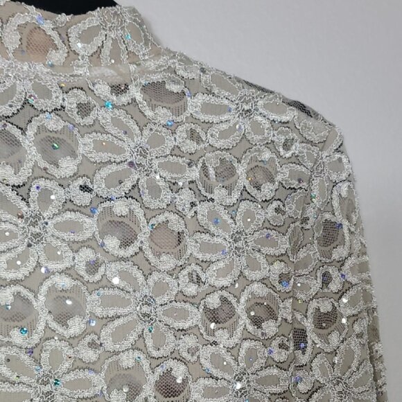 NWT R&M Richards Lace Open Cardigan Bolero Size L Sheer Mesh Floral Ivory Ruffle - Picture 11 of 14